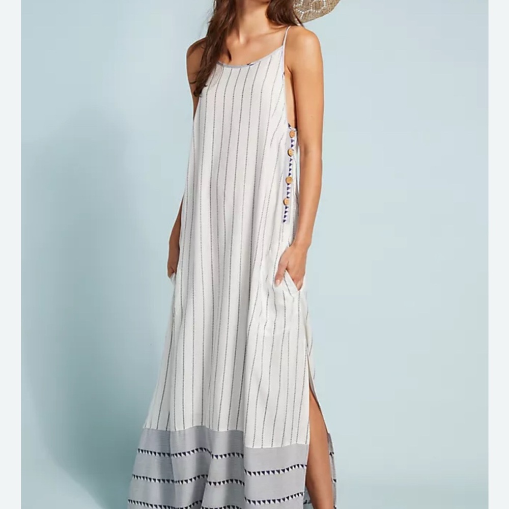 Anthropologie White and Gray Striped Maxi Dress